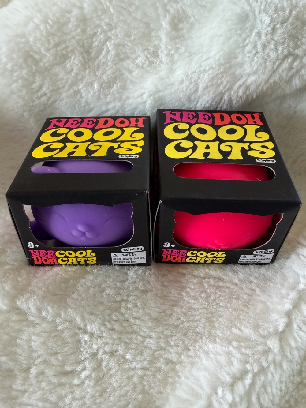 Lot of 2 Schylling NeeDoh Cool Cats Viral Squishy Sensory Toy - Purple & Pink